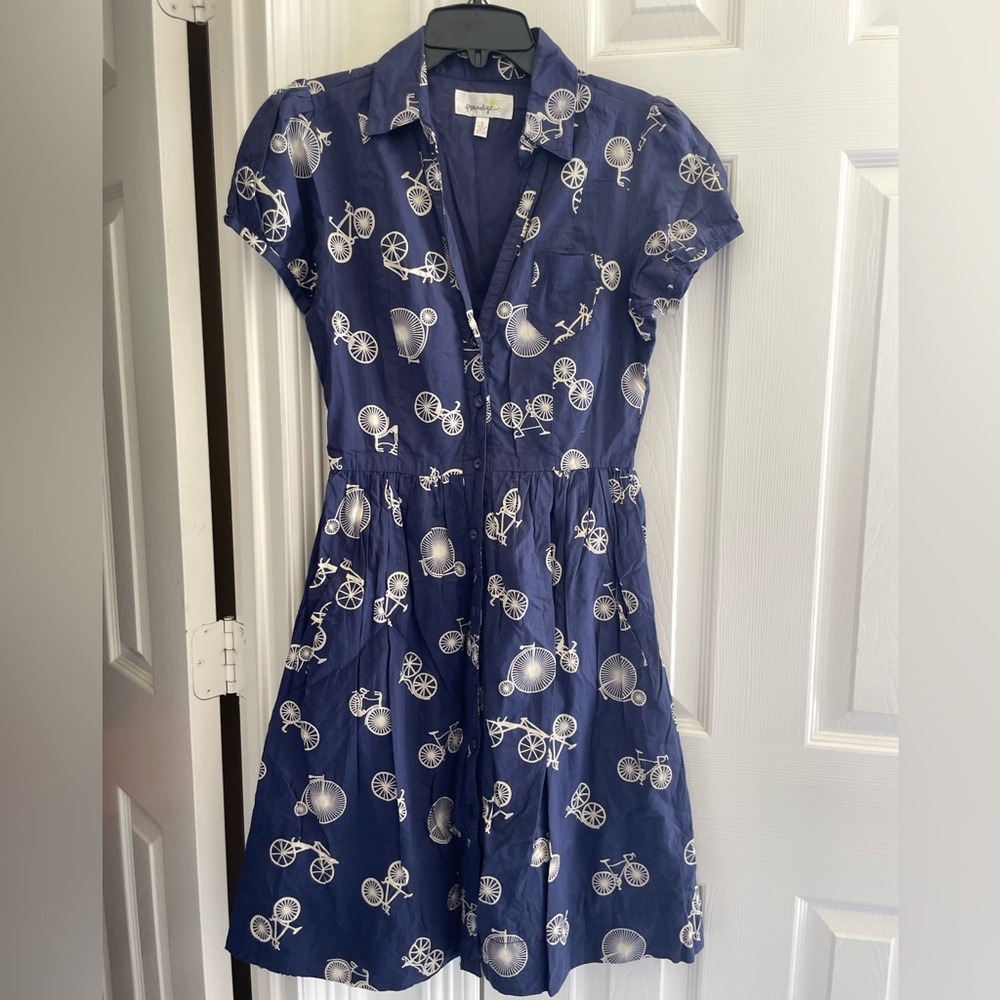 Anthropologie Blue Bicycle Print Shirt Dress